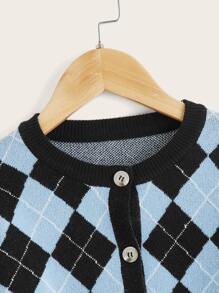 Áo len hai dây cho bé gái Nút phía trước Hình học Giải trí - Nhiều màu - Xem 3