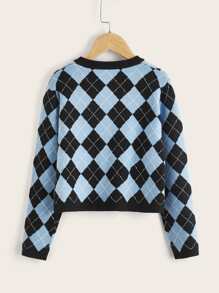 Áo len hai dây cho bé gái Nút phía trước Hình học Giải trí - Nhiều màu - Xem 2