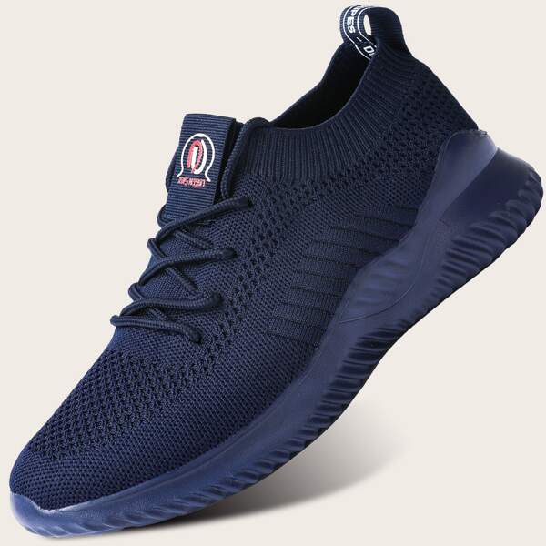 

Men Lace-up Front Low Top Knit Running Shoes, Blue
