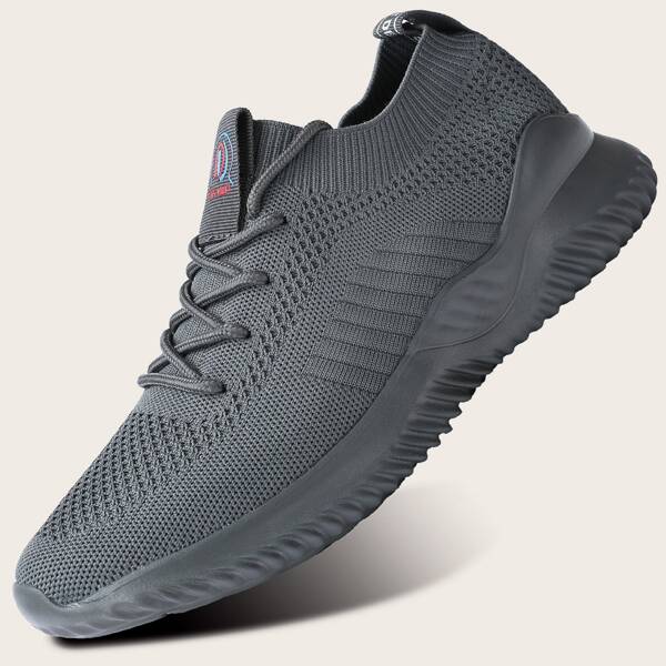 

Men Lace-up Front Low Top Knit Running Shoes, Grey