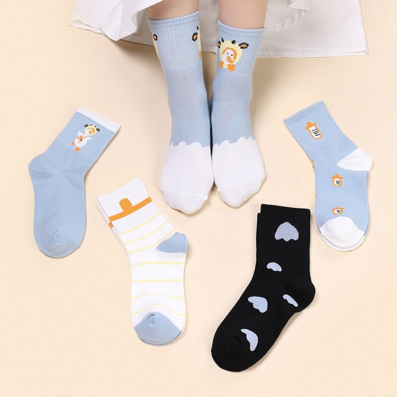 

5pairs Cartoon Graphic Crew Socks, Multicolor