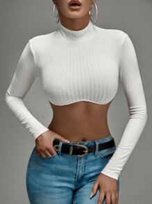 SHEIN SXY 小高領羅紋針織短款上衣