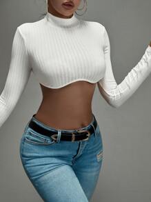 SHEIN SXY 小高領羅紋針織短款上衣