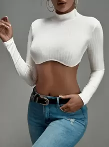 SHEIN SXY 小高領羅紋針織短款上衣