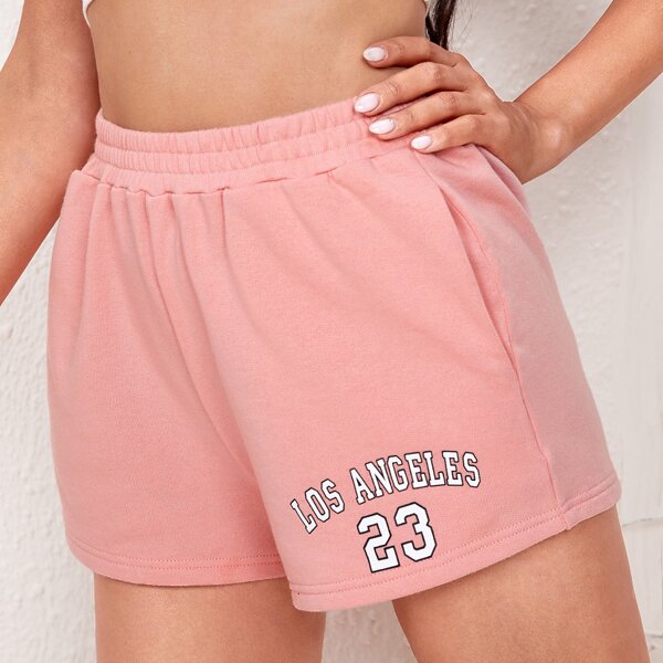 

Letter Graphic Track Shorts, Coral pink