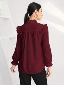 SHEIN BIZwear Solid Pleated Ruffle Trim Blouse - Burgundy - View 2