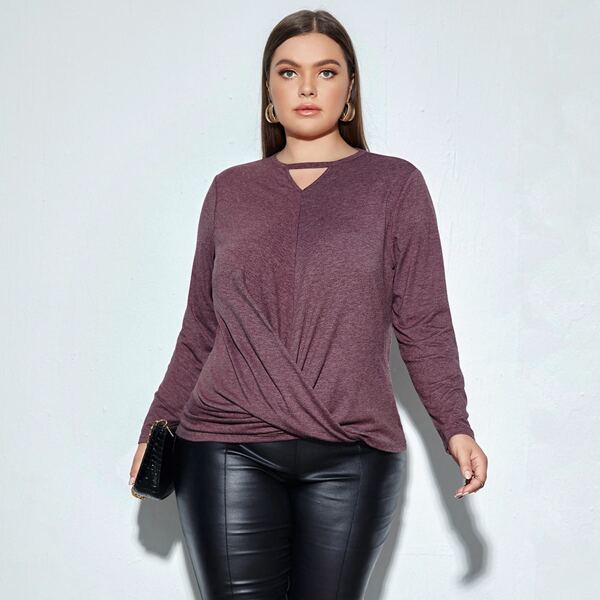 

Plus Solid Twist Hem Tee, Mauve purple