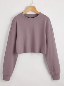 SHEIN BASICS Drop Shoulder Raw Hem Crop Pullover - Mauve Purple - View 1
