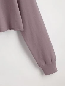 SHEIN BASICS Drop Shoulder Raw Hem Crop Pullover - Mauve Purple - View 7