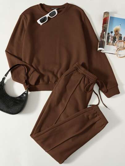 SHEIN Solid Pullover & Seam Front Sweatpants Set