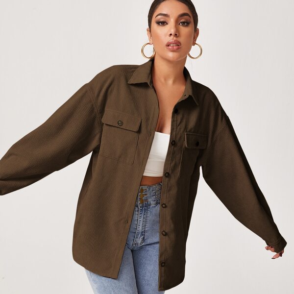 

Collared Flap Pocket Front Cord Coat, Chocolate brown