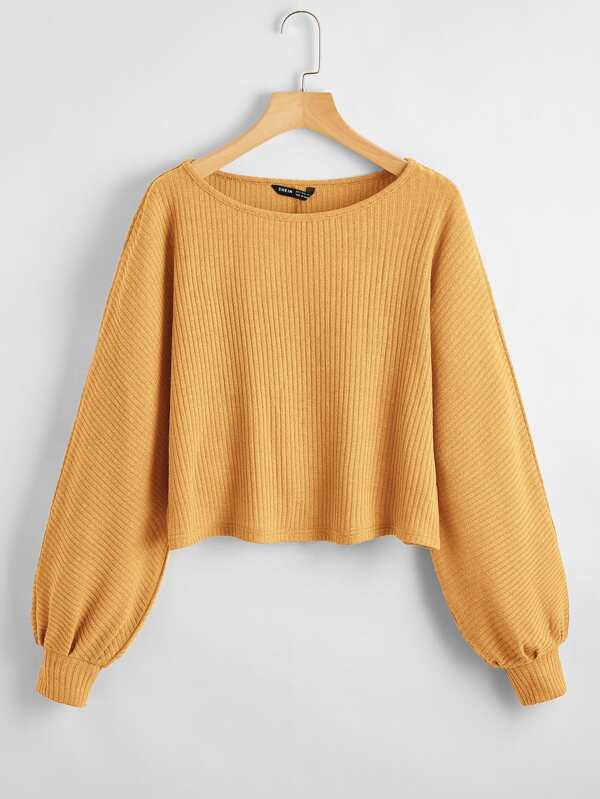SHEIN Essnce Ribbed Long Sleeve Semi-Cropped Tee