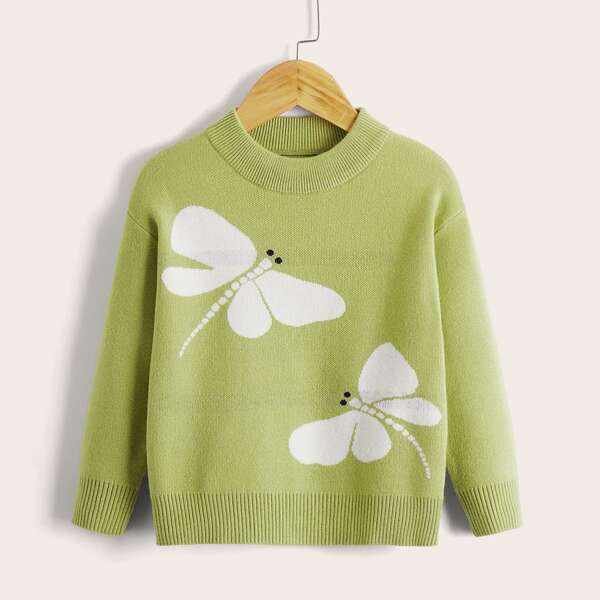 

Toddler Girls Dragonfly Pattern Drop Shoulder Sweater, Lime green