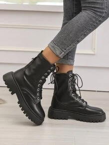 Botines minimalista con cordón delantero - Negro - Ver 2