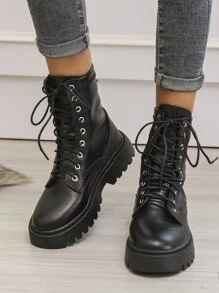 Botines minimalista con cordón delantero - Negro - Ver 3