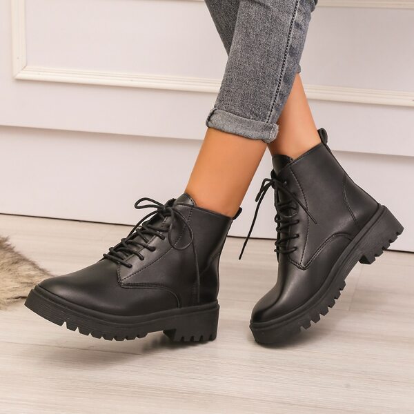 

Minimalist Lace-up Front Combat Boots, Black