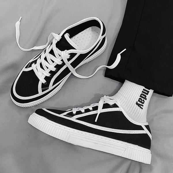 

Men Lace Up Front Canvas Shoes, Black