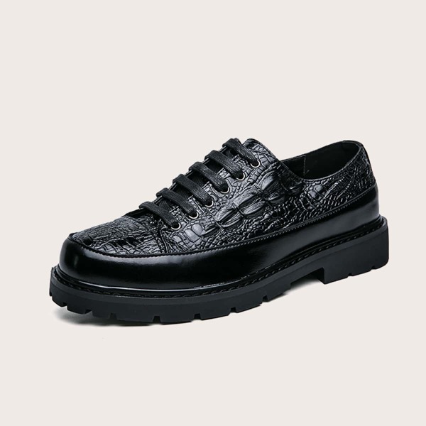 

Men Solid Croc Embossed Lace Up Front Dress Shoes, Black