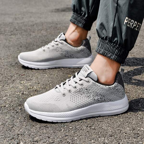 

Men Lace-up Front Knit Running Shoes, Grey