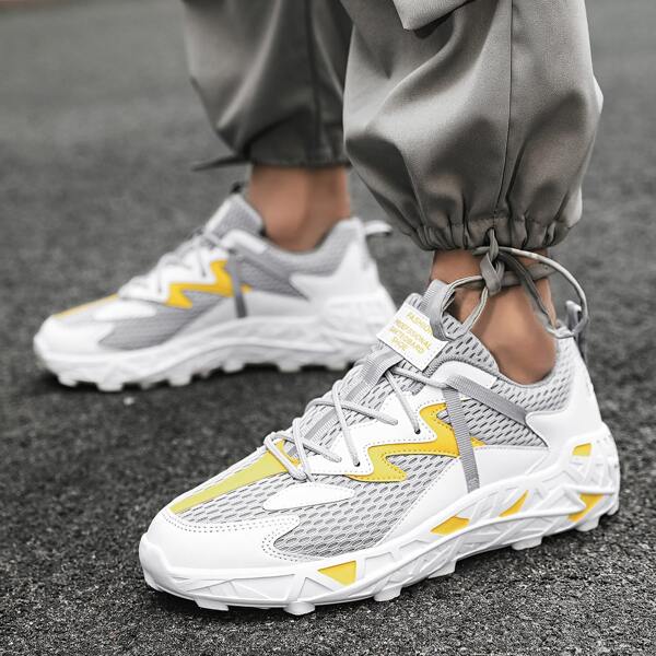 

Men Mesh Panel Lace Up Front Running Shoes, Multicolor