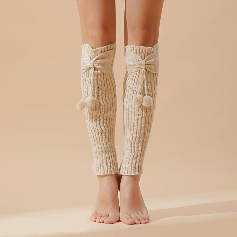 

Pom Pom Decor Leg Warmers, Beige