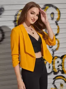 SHEIN Privé Shawl Neck Solid Blazer In Fall/Winter - Yellow - View 6