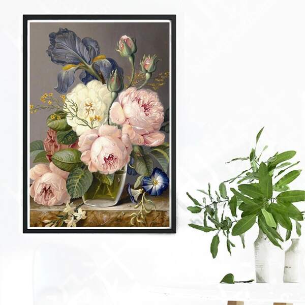 

Flower Print DIY Diamond Unframed Painting, Multicolor