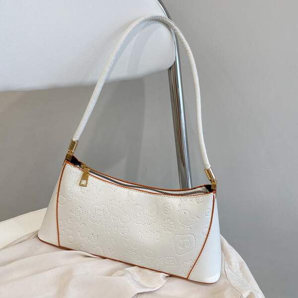 

Cartoon Embossed Baguette Bag, White