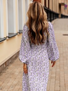 1 pieza Vestido floral pecho con fruncido de muslo con abertura - Multicolor - Ver 2