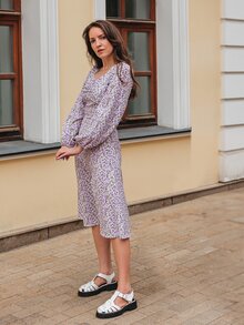 1 pieza Vestido floral pecho con fruncido de muslo con abertura - Multicolor - Ver 4