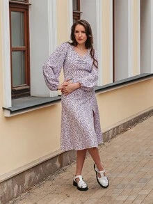 1 pieza Vestido floral pecho con fruncido de muslo con abertura - Multicolor - Ver 1