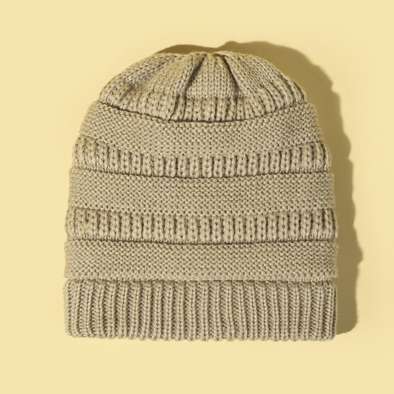 

Letter Label Knit Hat, Beige