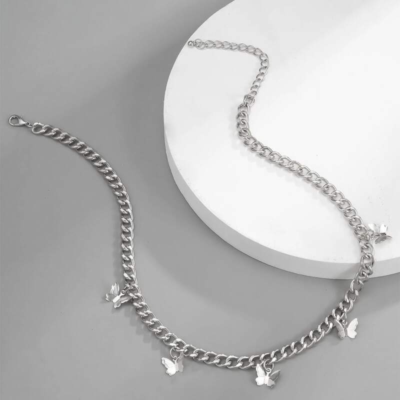 

Guys Butterfly Charm Chain Necklace, Silver
