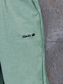 SHEIN EZwear Letter Embroidery Slant Pocket Sweatpants - Mint Green - View 3