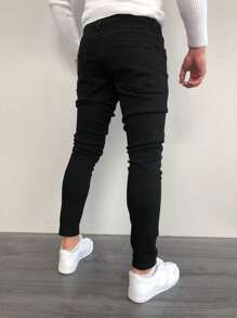 Manfinity Hombres Jeans ajustados unicolor - Negro - Ver 2