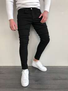 Manfinity Hombres Jeans ajustados unicolor - Negro - Ver 3