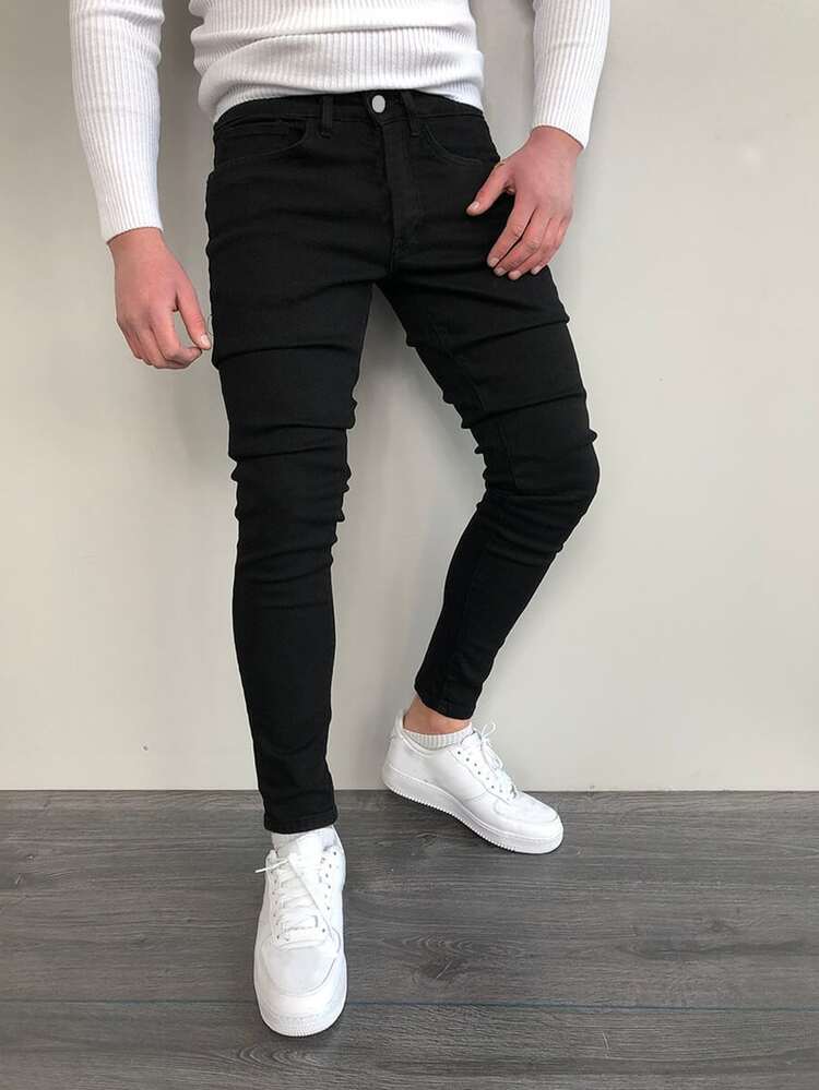 Manfinity Hombres Jeans ajustados unicolor - Negro - Añade 3