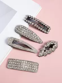 5个优雅高端水钻发夹，适合日常、派对和摄影，发饰，头饰，发卡 - 黑與白 - 查看 1