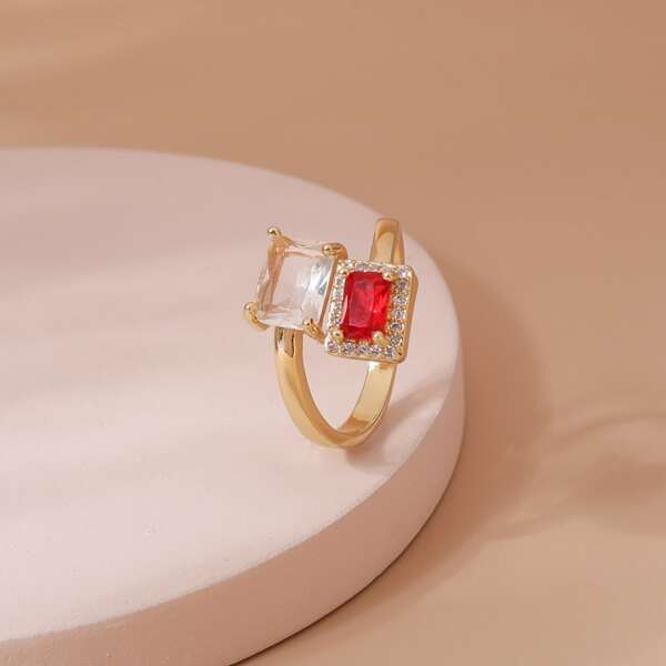 

Rhinestone Decor Cuff Ring, Gold