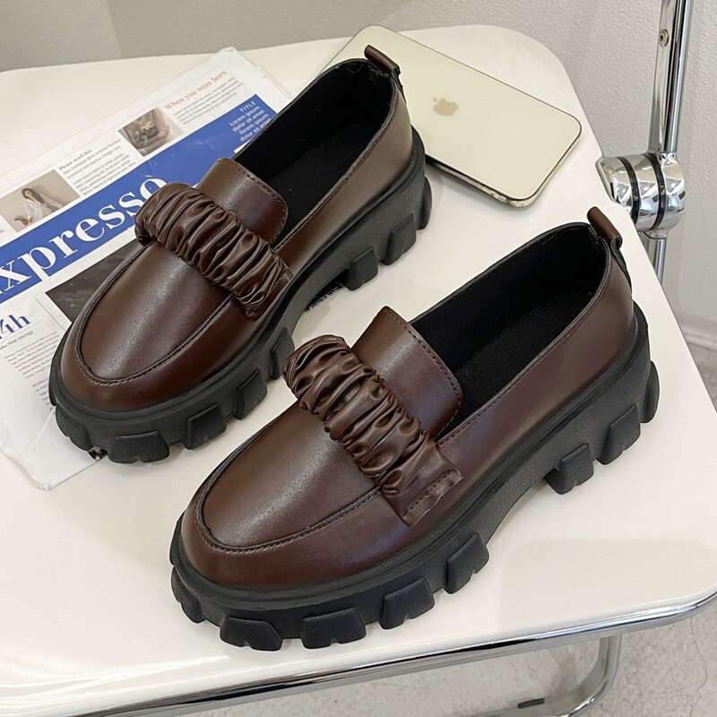 

Ruched Design Flatform Loafers, Brown