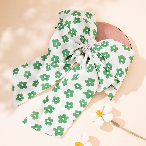 

Floral Print Hair Clip, Green