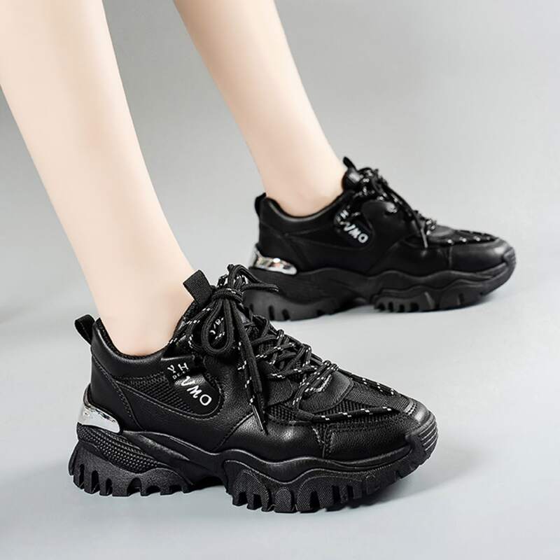 

Letter Graphic Mesh Panel Chunky Shoes, Black