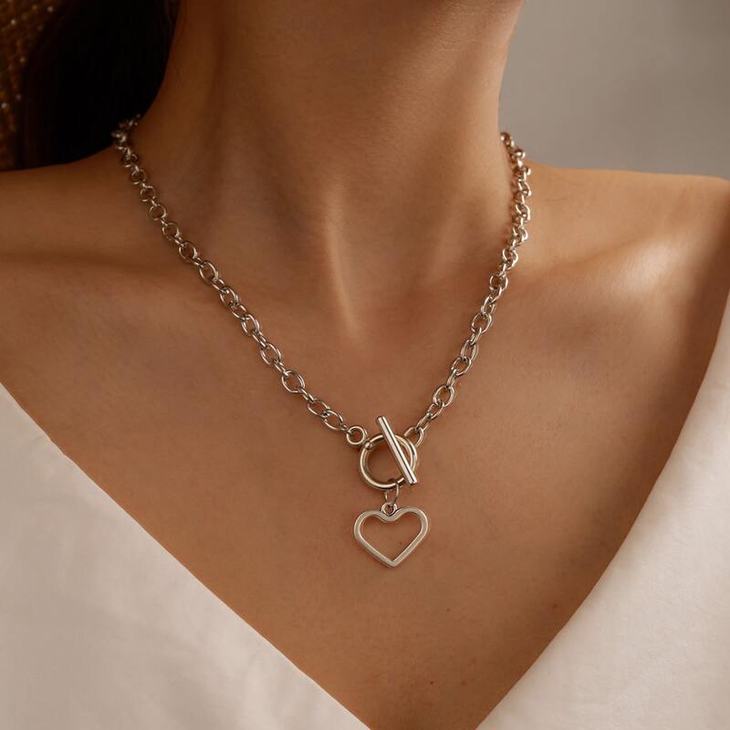 

Heart Pendant Chain Necklace, Silver