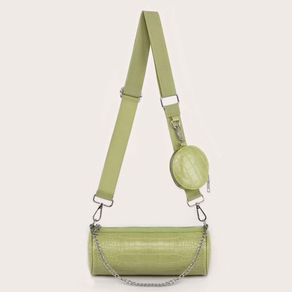

Croc Embossed Boston Bag With Coin Case, Green