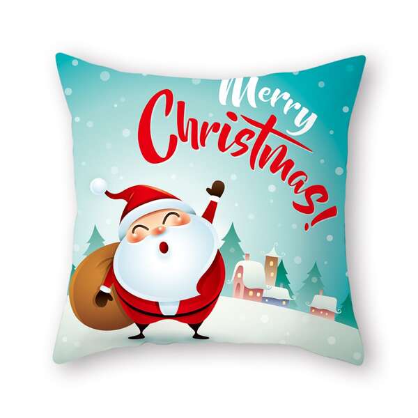 

Santa Claus Print Cushion Cover Without Filler, Multicolor
