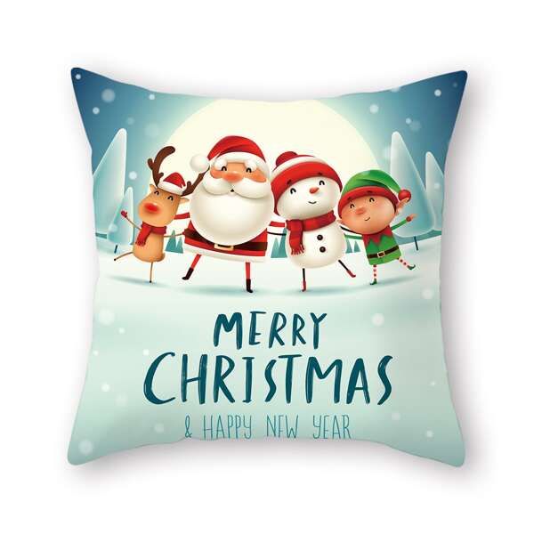 

Christmas Cartoon Graphic Cushion Cover Without Filler, Multicolor