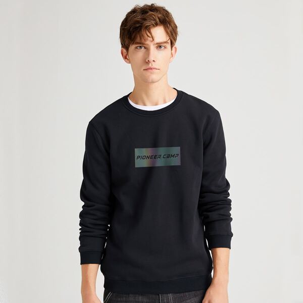 

Men Letter Graphic Thermal Pullover, Black