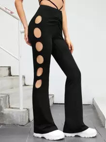 SHEIN ICON Celana Memotong Plain Seksi - Hitam - View 1