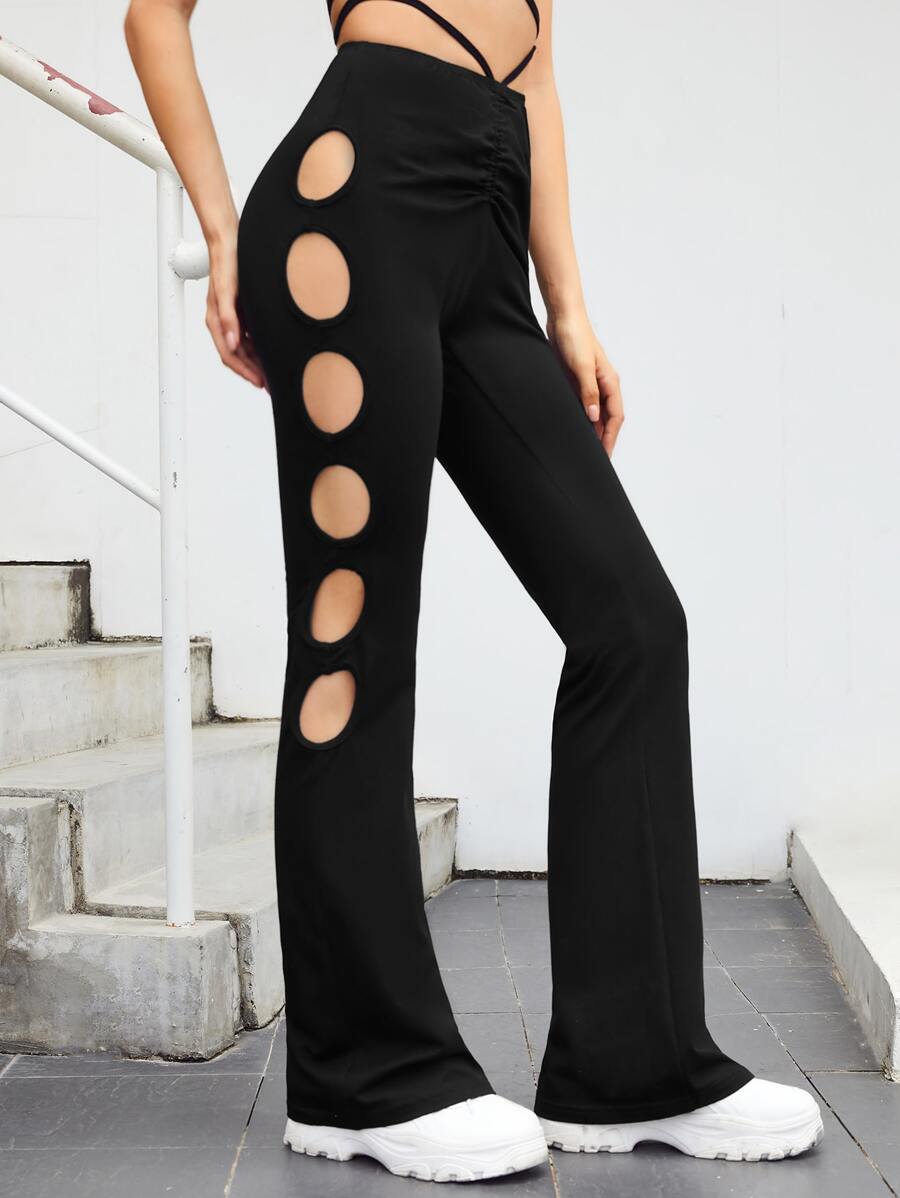 SHEIN ICON Celana Memotong Plain Seksi - Hitam - View 1
