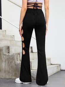 SHEIN ICON Celana Memotong Plain Seksi - Hitam - View 2